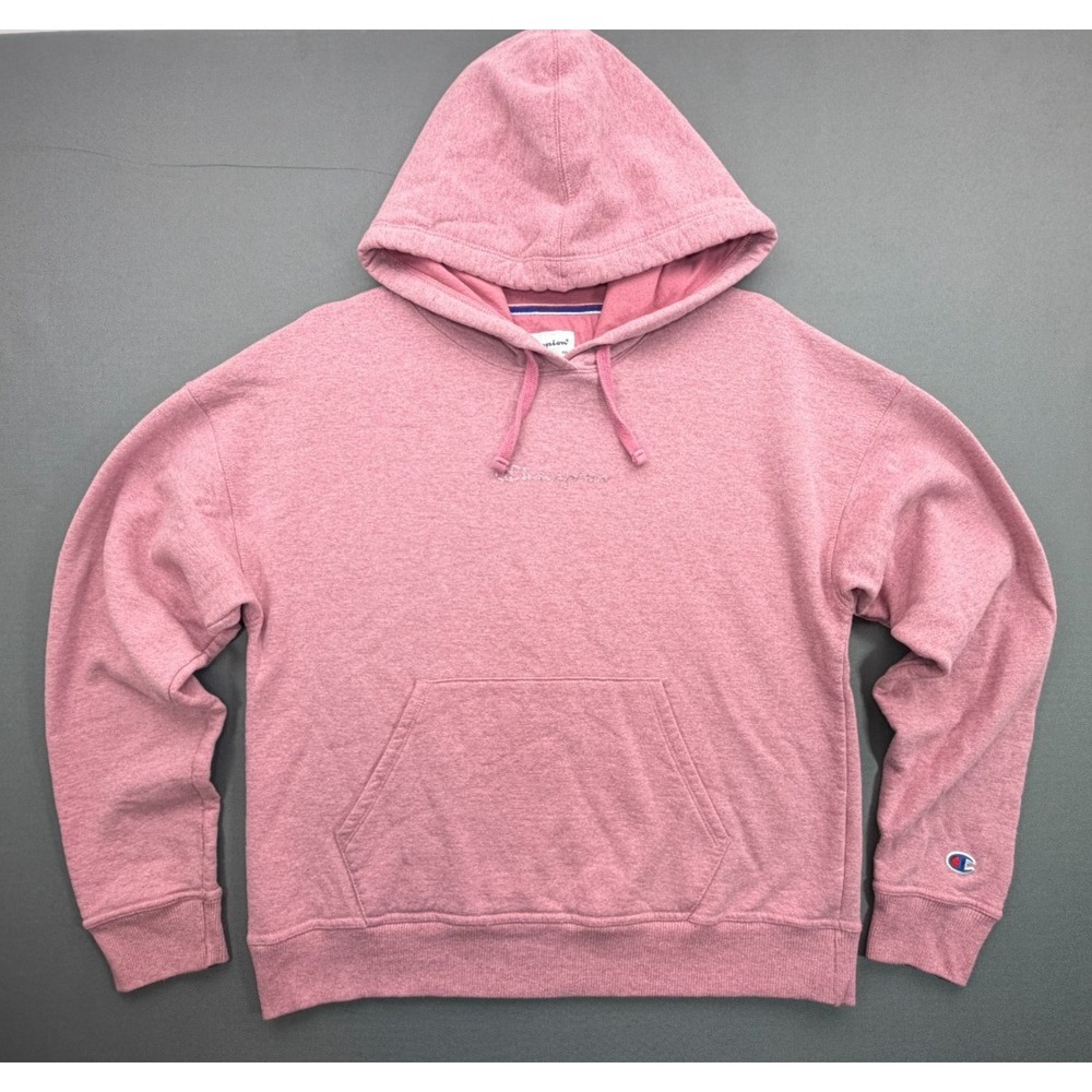 Champion Hoodie Pink Heather Script Glitter Logo Pullover GF536 | Women's Small
